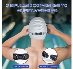 Nieolheoui 수영 고글 성인용 수영 모자 세트, 자외선 차단 렌즈 투명 안개 방지 수영 고글 코 플러그 귀마개가있는 방수 수영 모자