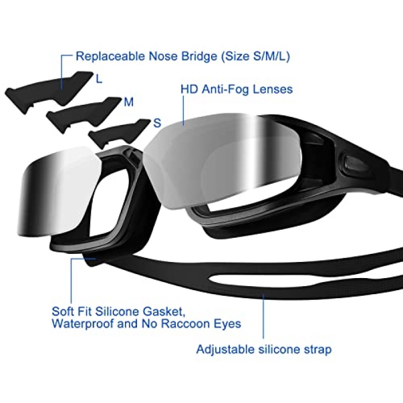 Odoland 수영 고글, 2/4/6 Pcs 수영 고글, 누출 방지 안개 없음 성인 및 어린이를위한 UV 보호 고글 남성 여성 청소년
