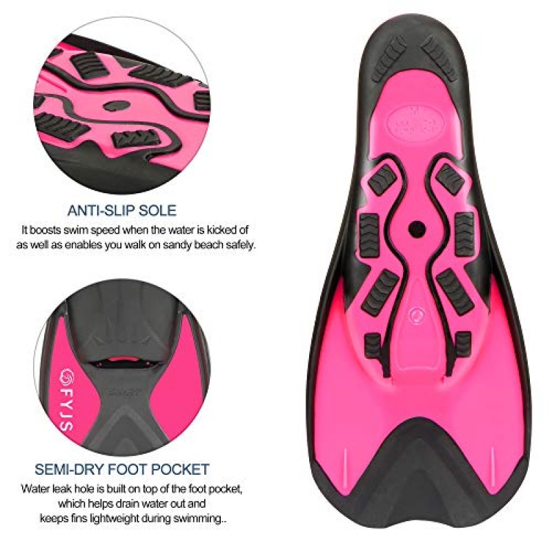 F FYJS 짧은 수영 지느러미, 성인 남성 여성을 위한 메쉬 운반 가방이 있는 여행용 크기 다이빙 오리발
