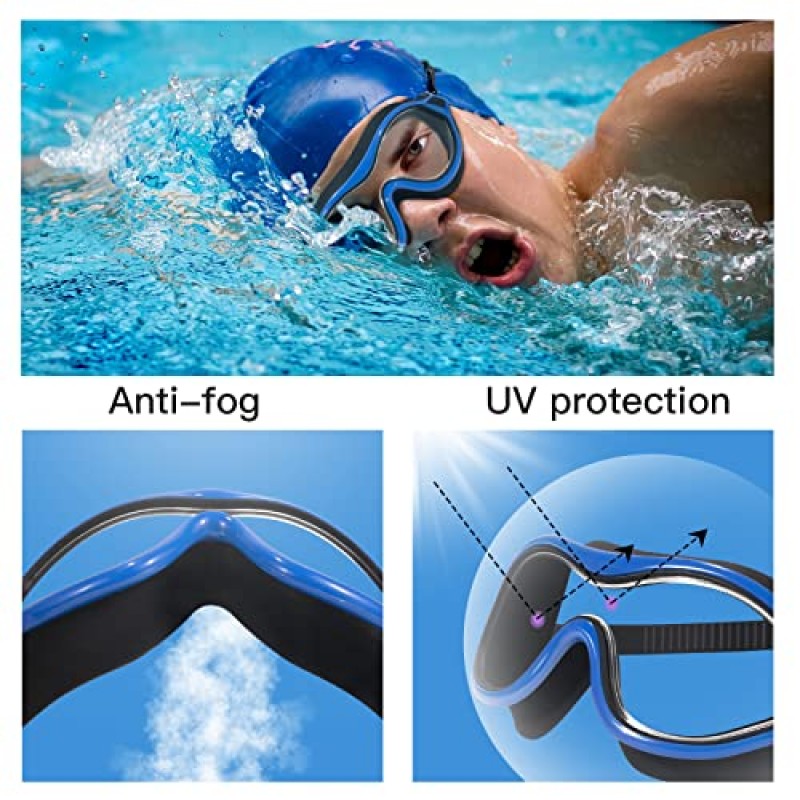 부드러운 실리콘 개스킷, 안개 방지 UV 보호 기능이 있는 성인 청소년을 위한 Keary 2 팩 수영 고글 누출 없음 투명 비전 풀 고글