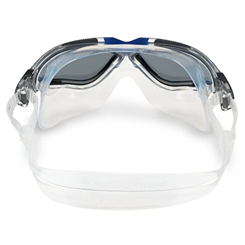 Aqua Sphere Vista 성인 남녀공용 수영 고글 - 원터치 맞춤형 핏, 넓은 주변 시야 - 활동적인 야외 수영선수를 위한 내구성 마스크 - 스모크 렌즈, 투명/진한 회색 프레임