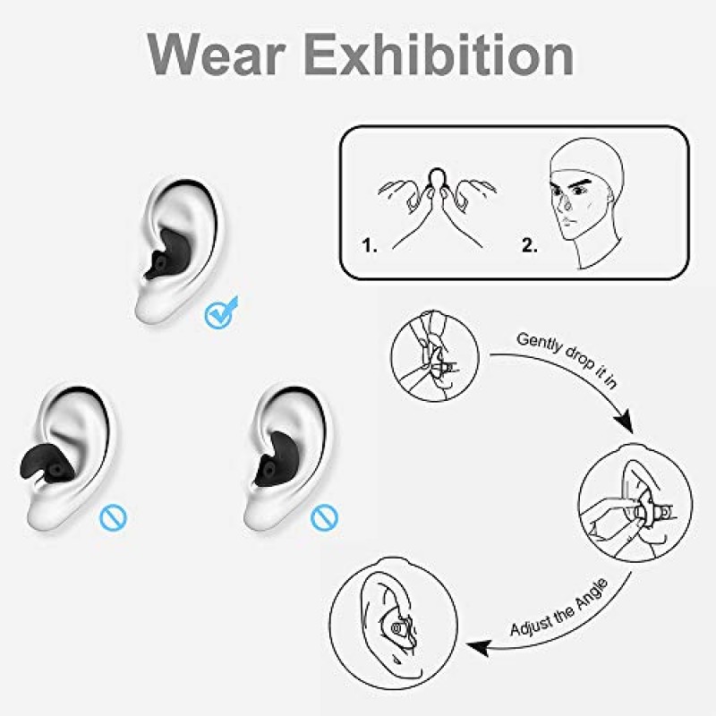 성인용 수영용 코 플러그, 코 클립이 있는 수영 귀 플러그, 3쌍 전문 방수 재사용 가능한 실리콘 수영 귀마개 및 서핑 스노클링 샤워용 코 플러그