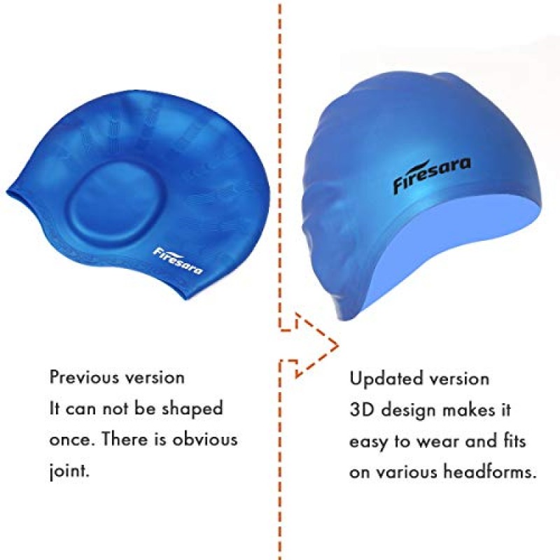 Firesara 수영 모자 수영 고글, 여성용 남성용 3D 인체 공학적 실리콘 수영 모자