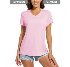 MAGCOMSEN 여성용 티셔츠 v 넥 반팔 UPF 50+ 자외선 차단 성능 빠른 건조 운동 운동 셔츠 티셔츠