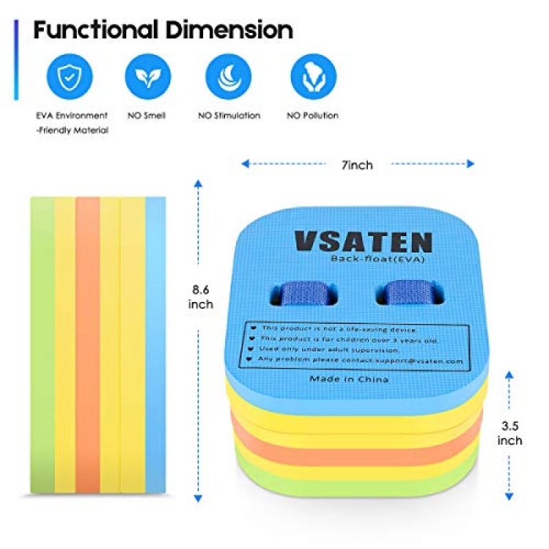 VSATEN 백 플로트, 수영 벨트 버블 조절 가능 3겹 두꺼운 분할 폼 학습 안전 훈련 보드 어린이를 위한 수영장 플로트 유아 수영 초보자 플로트 수영 레슨 장비
