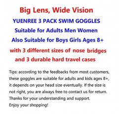 YUENREE 남여 공용-성인 수영 고글 - 성인용 수영 고글 3팩 남성 여성 청소년 청소년 소년 소녀 6세 이상(케이스 3개 포함)