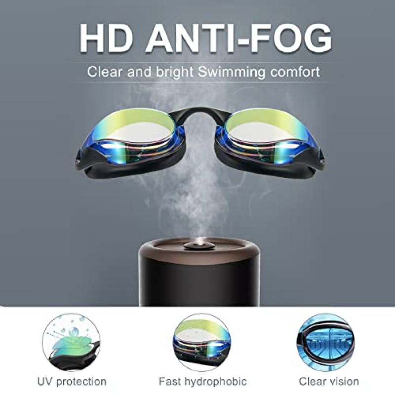 전문 레이싱 미러 고글 조정 가능한 스케일 스트랩 Hnearstar Anti-fog Anti-UV 실리콘 수영 고글 성인 남성 여성