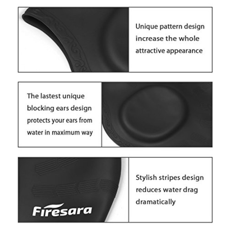 Firesara 수영 모자 긴 머리용 귀 덮개, 향취 또는 짧은 머리용 실리콘 수영 모자 여성용 남여 프리미엄 귀마개 남성 성인 청소년은 머리를 깨끗하게 유지합니다. 귀를 건조하게 유지