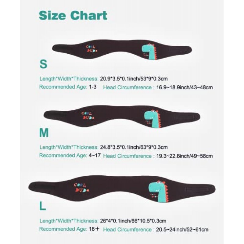 어린이 및 성인용 MoKo 수영 머리띠, 귀여운 수영용 머리띠 이어 밴드 방수 귀 보호 밴드(1~2세 어린이용 S 사이즈, 3~9세 어린이용 M 사이즈, 10세 이상 어린이 및 성인용 L 사이즈)