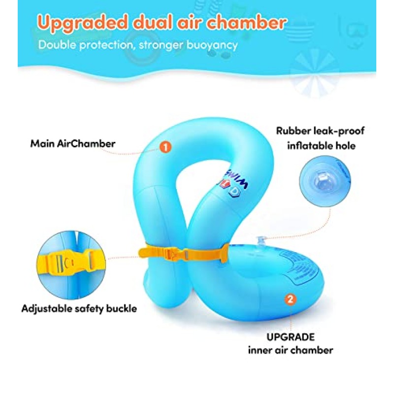 3~12세 어린이용 수영 조끼 플로트, 30~90lbs, 남학생과 여학생을 위한 듀얼 에어 챔버가 포함된 수영 학습 플로트 트레이너