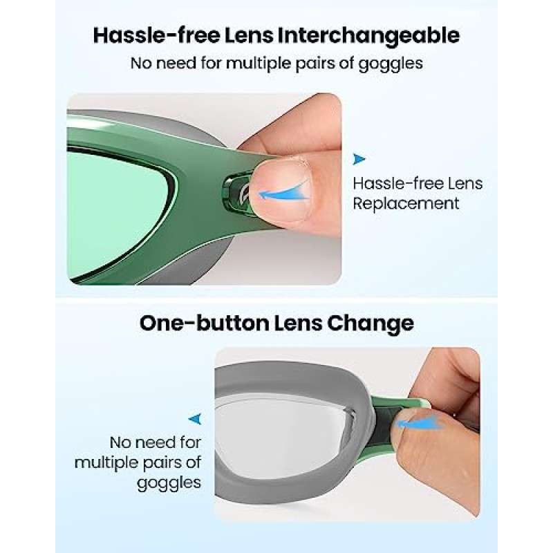 OutdoorMaster Goby 수영 고글 - 성인 남성 여성 청소년을 위한 렌즈 교환 가능 김서림 방지 수영 고글