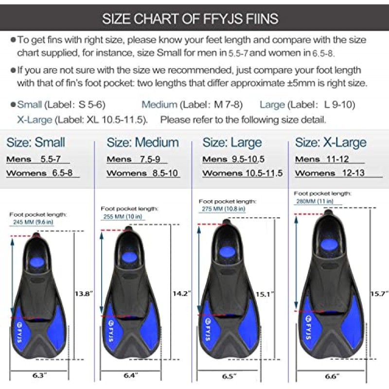 F FYJS 짧은 수영 지느러미, 성인 남성 여성을 위한 메쉬 운반 가방이 있는 여행용 크기 다이빙 오리발