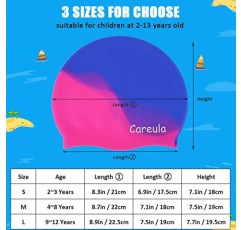 수영 모자, 어린이를 위한 내구성 있는 실리콘 수영 모자 2팩 여아 소년 청소년(2-12세), 부드러운 3D 인체공학적 방수 어린이 수영 모자, 긴 머리와 짧은 머리에 편안한 핏