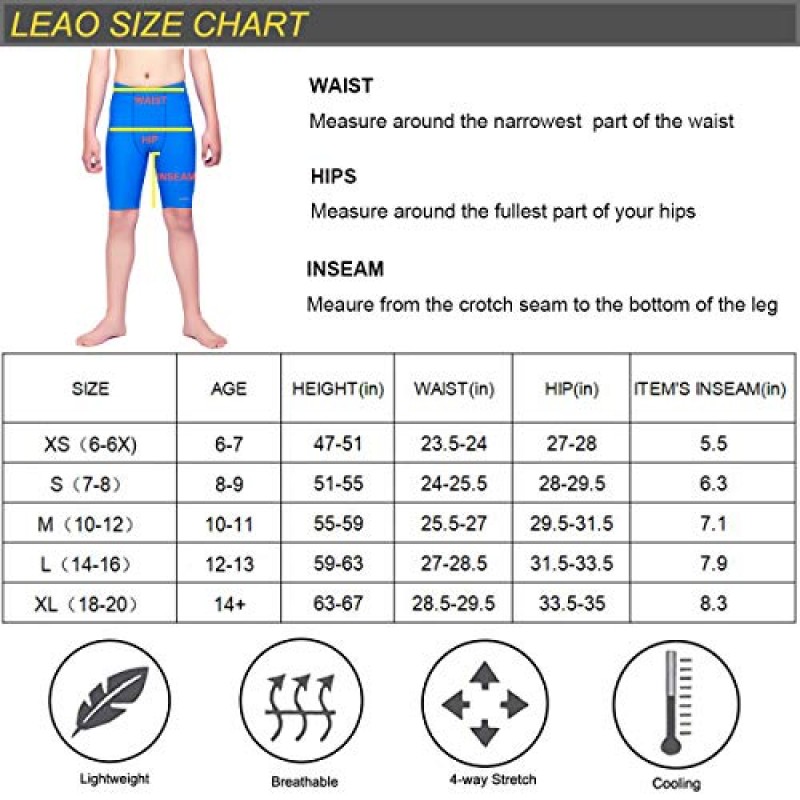 LEAO 청소년 소년 수영 방해기 솔리드 수영복 UPF 50+ 태양 보호 빠른 건조 운동 수영 반바지