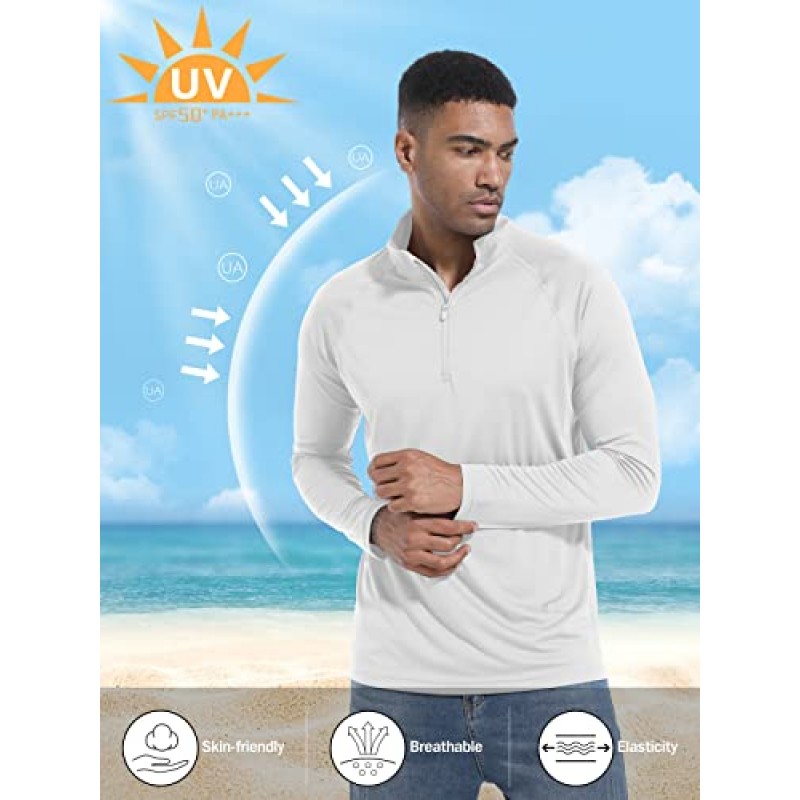 EKLENTSON Mens Sun Protection Shirts UPF 50+ 퀵 드라이 수영 러쉬 가드 긴 소매 티셔츠 야외 낚시용 1/4 Zip