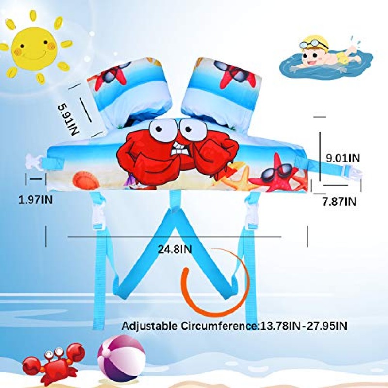 TOAUXUNG 조정 가능한 어린이 수영 조끼 아기 수영 훈련, 유아 아기 조끼 수영 보조 22-66 파운드 소년과 소녀