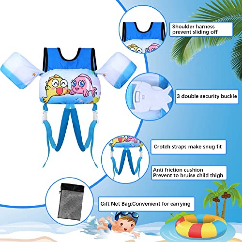 TOAUXUNG 조정 가능한 어린이 수영 조끼 아기 수영 훈련, 유아 아기 조끼 수영 보조 22-66 파운드 소년과 소녀