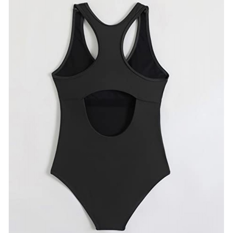 Womens Conservative Athletic Racerback 스포티 한 블랙 원피스 트레이닝 수영복 수영복 수영복 청소년을위한 겸손한