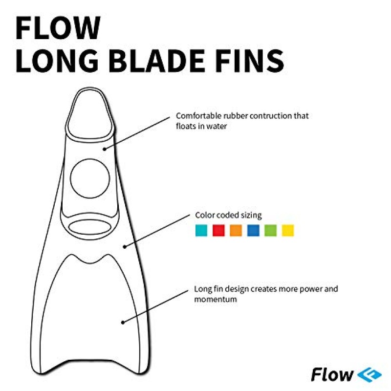 수영 및 랩 훈련용 Flow 프리미엄 고무 긴 핀 - 어린이, 젊은 남성 및 여성을 위한 청소년 사이즈