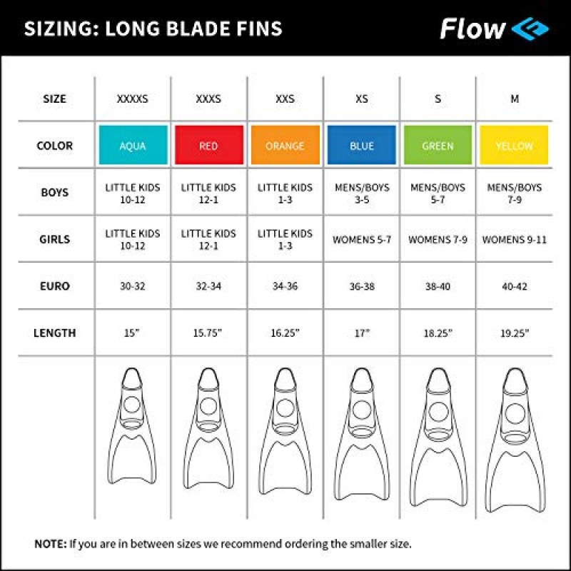 수영 및 랩 훈련용 Flow 프리미엄 고무 긴 핀 - 어린이, 젊은 남성 및 여성을 위한 청소년 사이즈