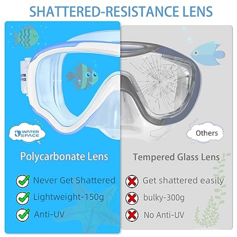 물 공간 어린이 수영 고글 어린이를위한 코 덮개가있는 수영 마스크 청소년 3-15, 산산조각 방지 렌즈 UV 보호 누출 없음
