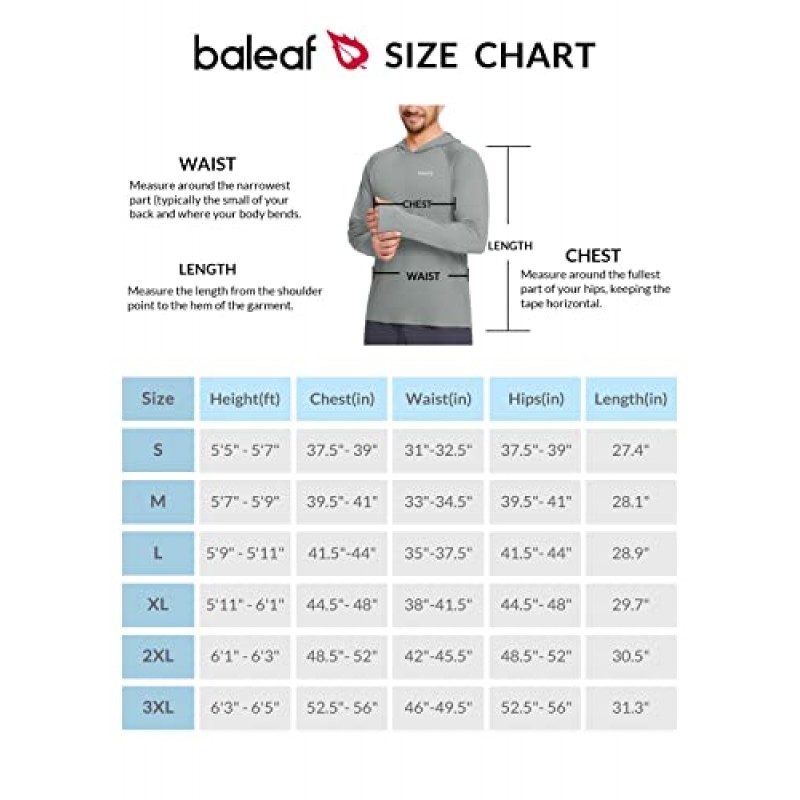 BALEAF 남성용 자외선 차단 까마귀 셔츠 UPF 50+ 긴 소매 UV SPF 티셔츠 러쉬 가드 낚시 수영 경량