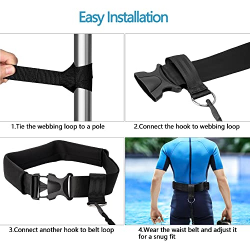 Hikeen 수영 훈련 벨트 4M 수영 테더 수영 제자리 하네스 고정 수영 수생 저항 벨트