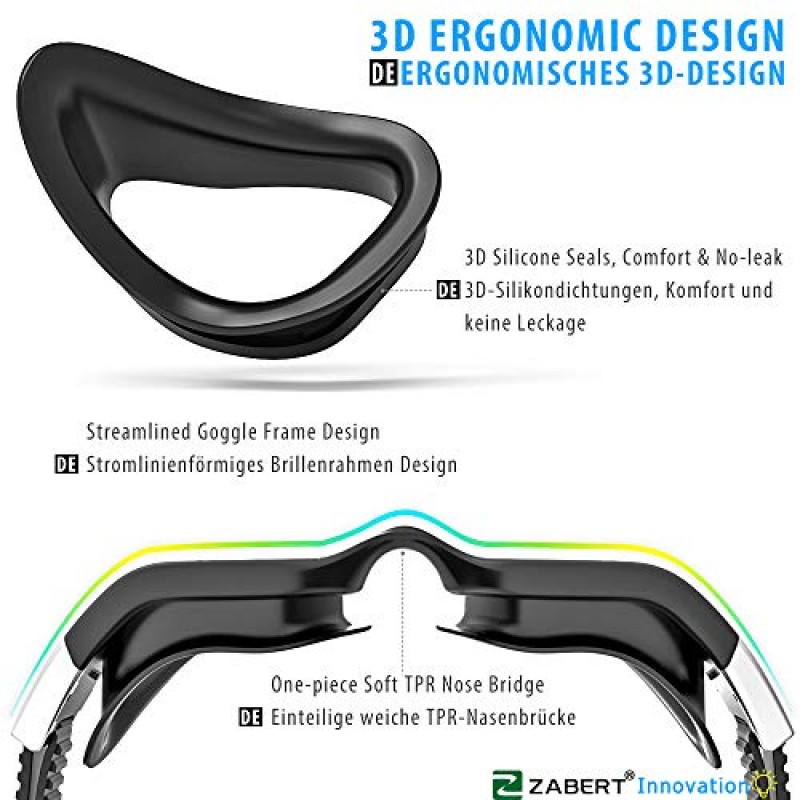 성인 청소년을 위한 ZABERT W1 Pro 수영 고글 김서림 방지 UV 코 클립 귀마개 포함