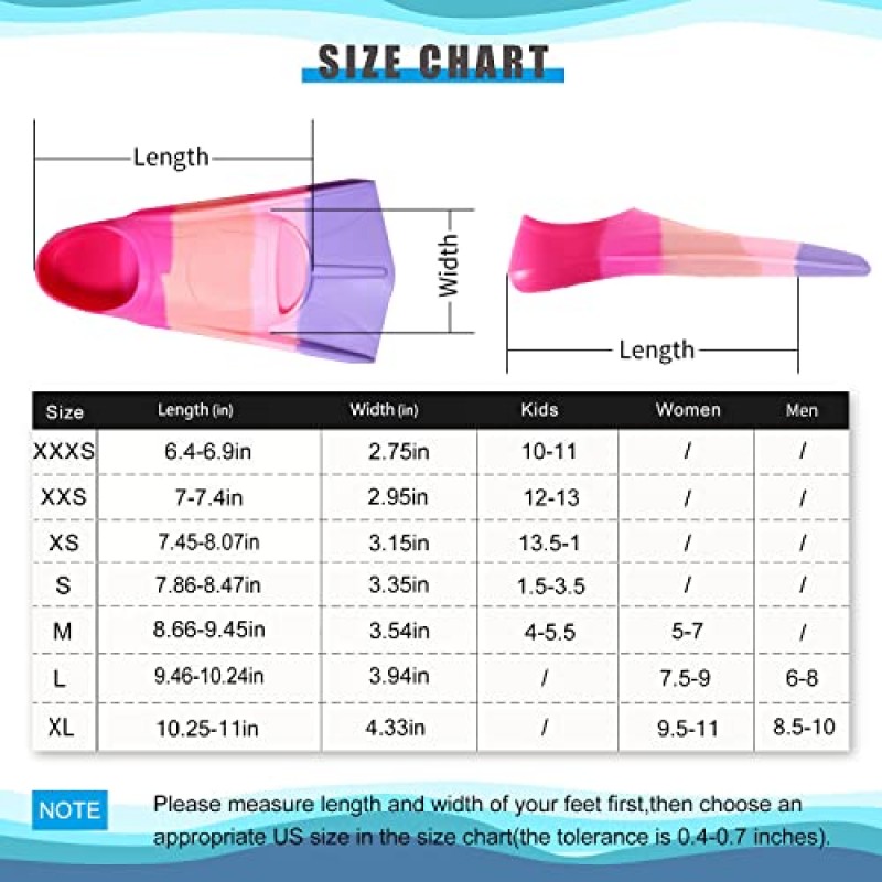 Junrife 어린이 수영 핀, 수영용 어린이 오리발, 스노클링 또는 랩 수영을 위한 수영 훈련 핀, 유아 소녀 소년 초보자용