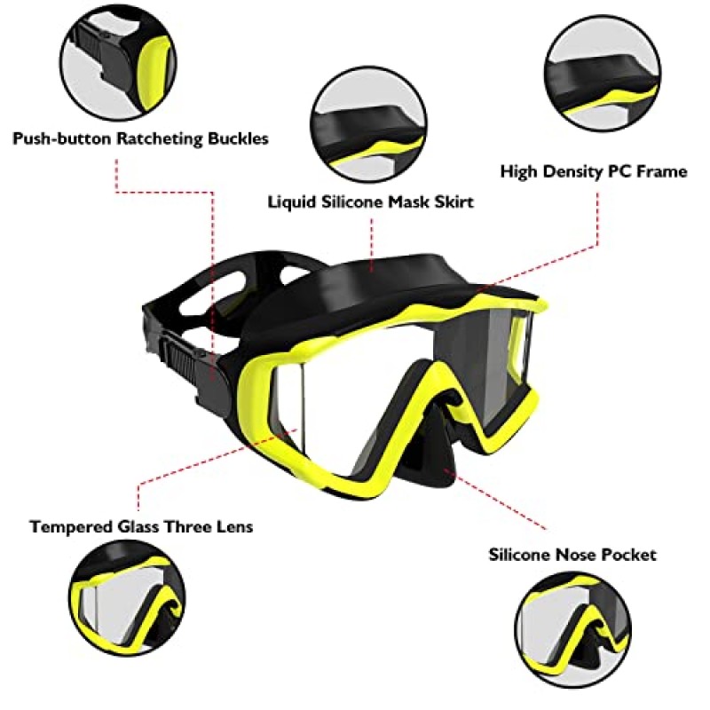 PIYAZI 성인 코 커버가있는 3 창 수영 고글, 파노라마 와이드 뷰 남성 여성을위한 안개 방지 누출 방지 수영 고글