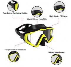 PIYAZI 성인 코 커버가있는 3 창 수영 고글, 파노라마 와이드 뷰 남성 여성을위한 안개 방지 누출 방지 수영 고글