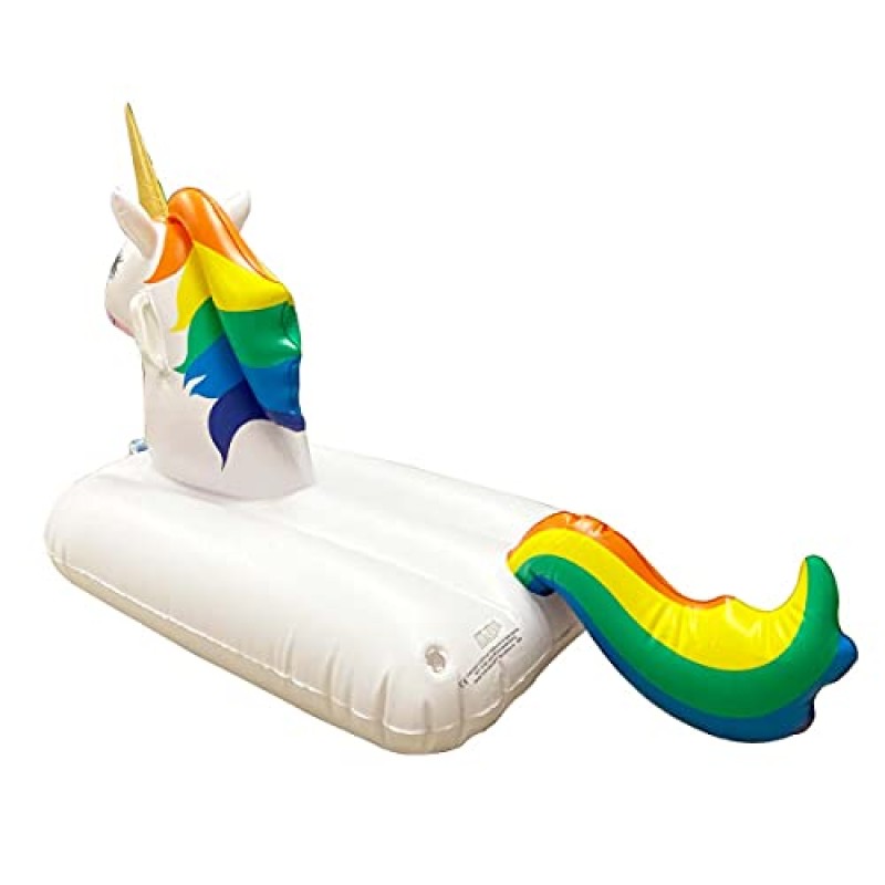 Jet Creations Rainbow Unicorn 디자인 팽창식 라이드 온, 풀 워터힐 잔디 슬라이딩 썰매, 최대 120lbs, FUN-UNICORNx49