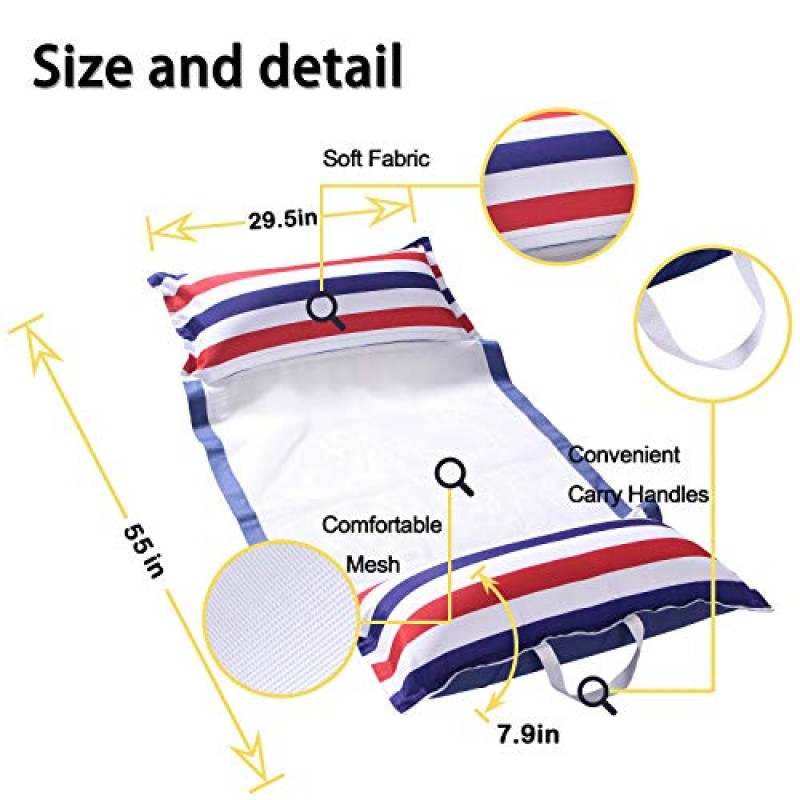 FindUWill 패브릭 풀 해먹 플로트, XL, 2팩 팽창식 물 해먹 플로티 4-in-1(안장, 라운지 의자, 해먹, 드리프터), 성인용 풀 플로트 라운지