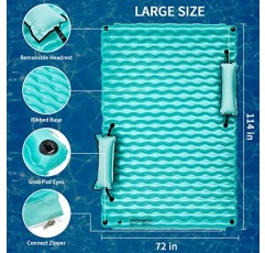 베개가 있는 거대한 풍선 플로팅 매트, 114' x 72', 조조카 수영용 풍선 플로트 호수 수영장 보트 타기 해변, 물 위에 떠 있는 섬 편안한 파티 플로티 라운지 비치 풀 파티 장난감