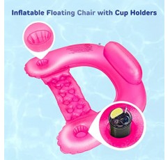 팽창식 플로팅 의자 풀 플로트 워터 체어 성인 사이즈 웃긴, 컵 홀더와 등받이가 있는 N U 좌석 풀 플로트, 수영 해변용 뗏목 라운지 워터 해먹, 핑크 블루 2팩