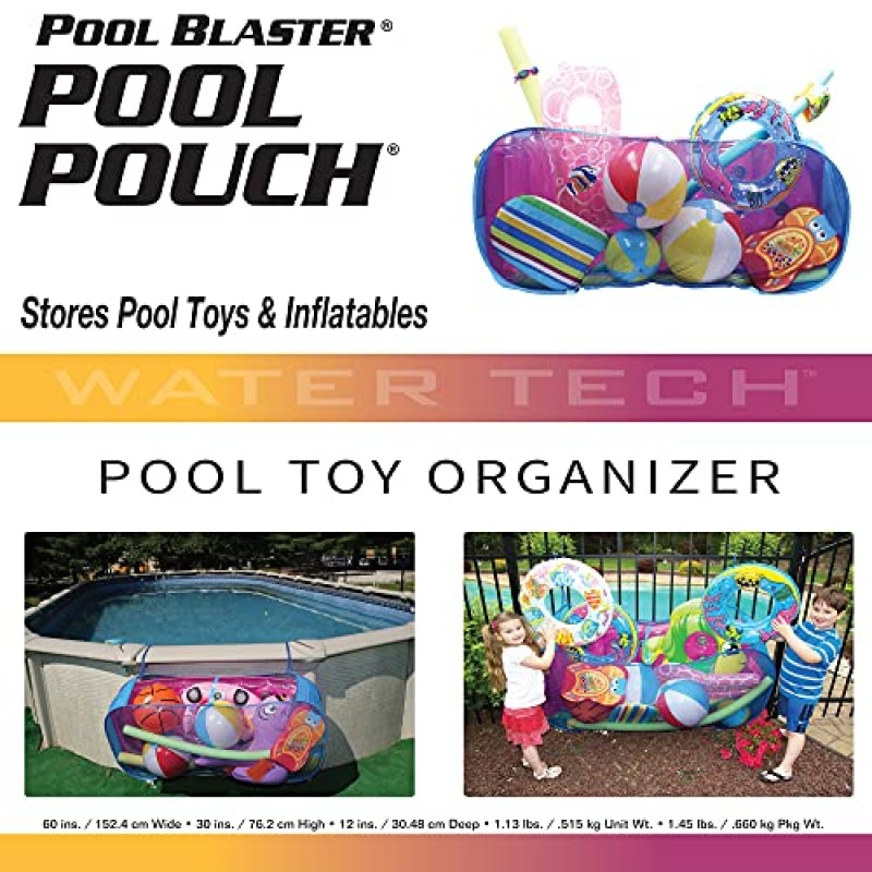 POOL BLASTER Water Tech 풀 파우치 - 플로트, 공, 풍선 장난감, 파티오 액세서리를 위한 다용도 수영장 보관함 - 풀 사이드, 울타리 또는 독립형에 견고한 강화 부착물