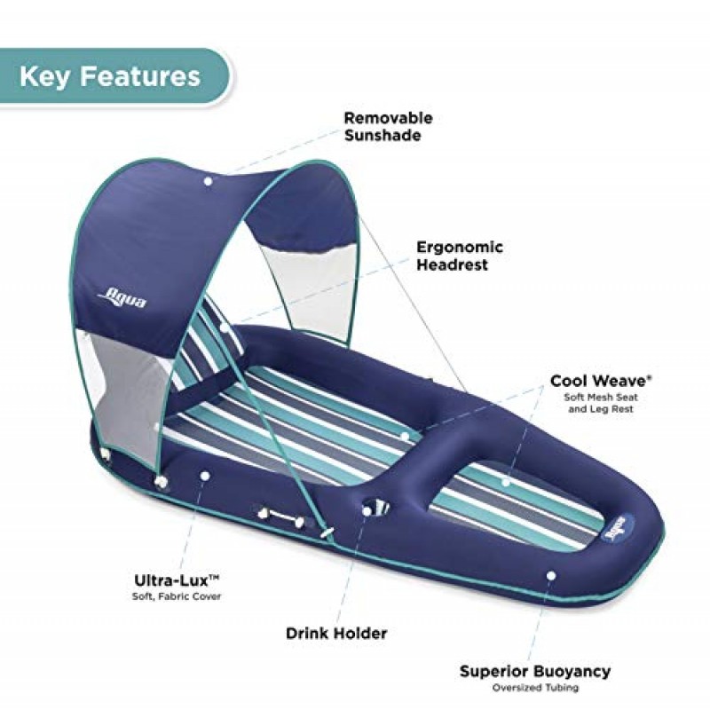 Aqua Campania Ultimate 2-in-1 풀 플로트 라운지 – 초대형 – 조절 가능한 등받이 및 컵홀더 캐디가 있는 성인용 풍선 풀 플로트 – 다양한 색상/스타일