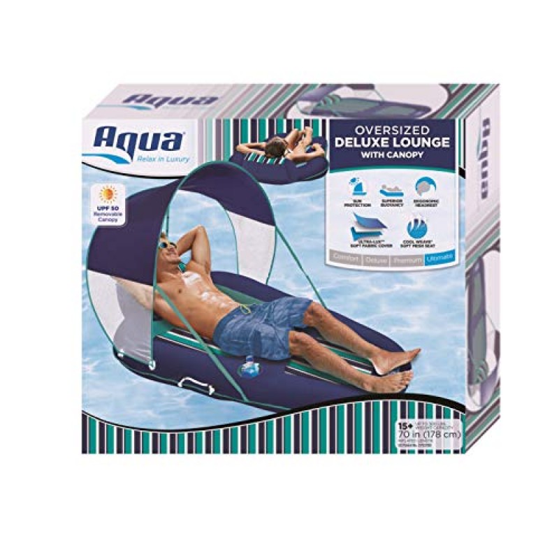 Aqua Campania Ultimate 2-in-1 풀 플로트 라운지 – 초대형 – 조절 가능한 등받이 및 컵홀더 캐디가 있는 성인용 풍선 풀 플로트 – 다양한 색상/스타일