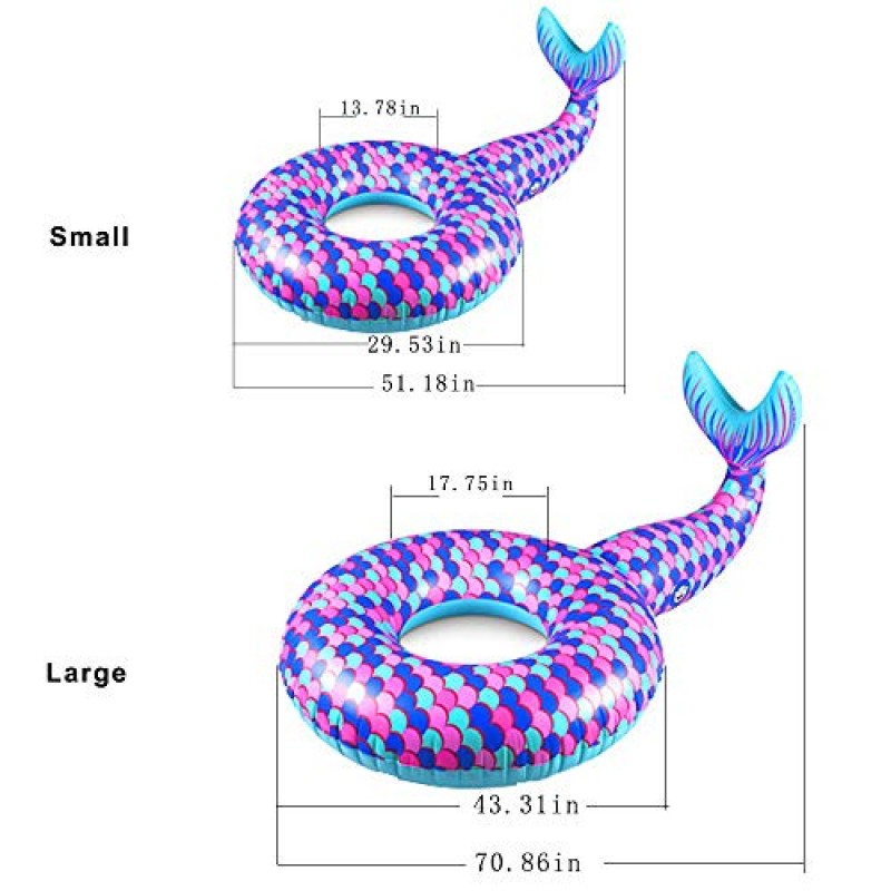 BEUTEY 풍선 인어 수영 반지 수영 서클 풀 플로트 라이드 풀 뗏목 해변 장난감 여름 플로티 라운지 수상 스포츠 성인용 장난감 누워 (대형)