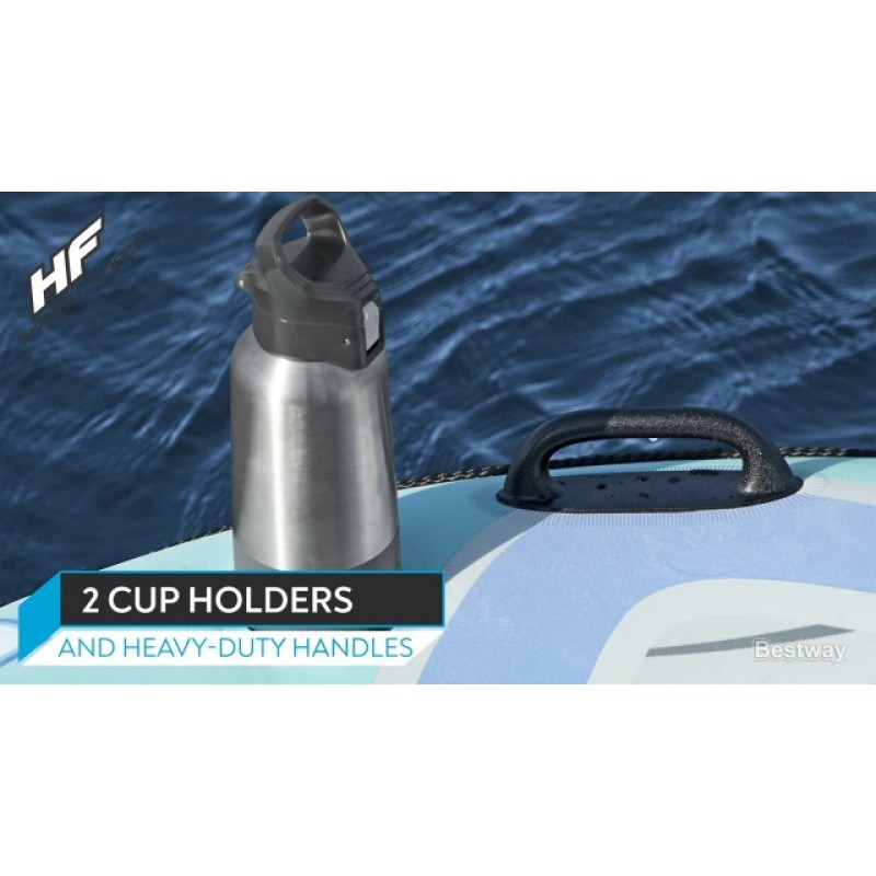 Bestway Hydro-Force Comfort 플러시 래피드 라이더 등받이, 핸들 및 컵홀더가 내장된 단일 공기주입식 강 튜브 워터 플로트, 블루