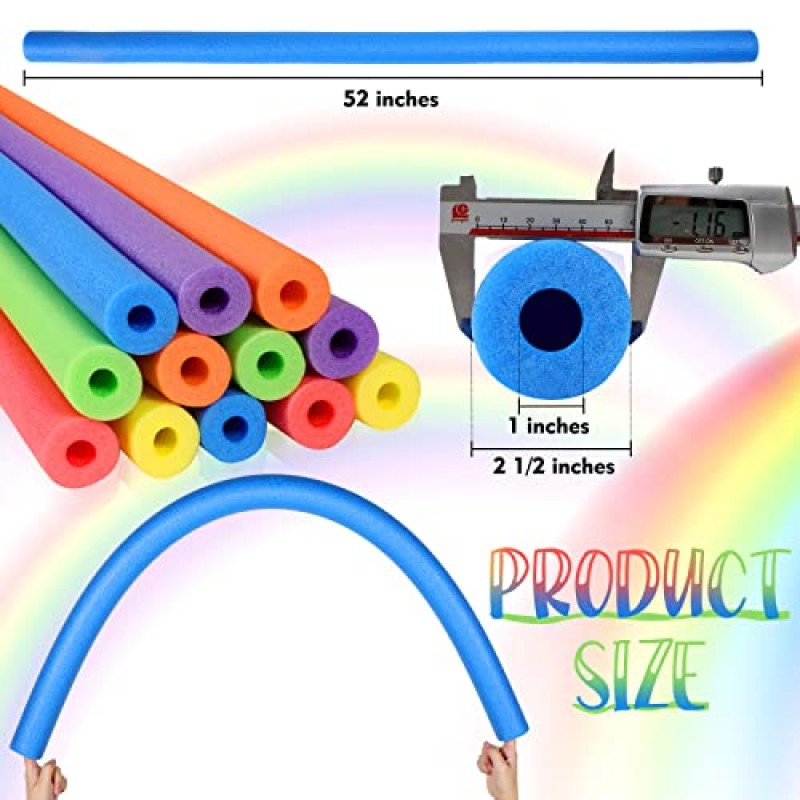 Nezyo 12 팩 점보 풀 국수 대량 거품 수영 국수 52 인치 대형 중공 수영장 국수 밝은 풀 국수 플로트 헤비 듀티 수영 플로팅 공예 프로젝트 패딩 범퍼