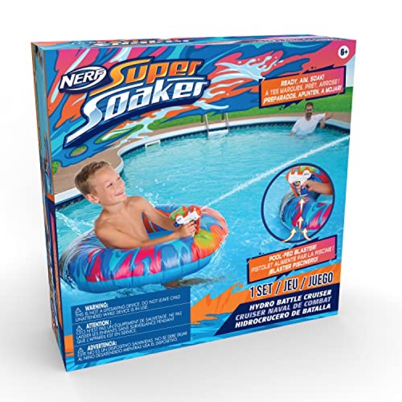 NERF Super Soaker Hydro Battle Ride-On Cruiser – 풀 공급 메가 워터 블래스터가 포함된 팽창식 풀 플로트