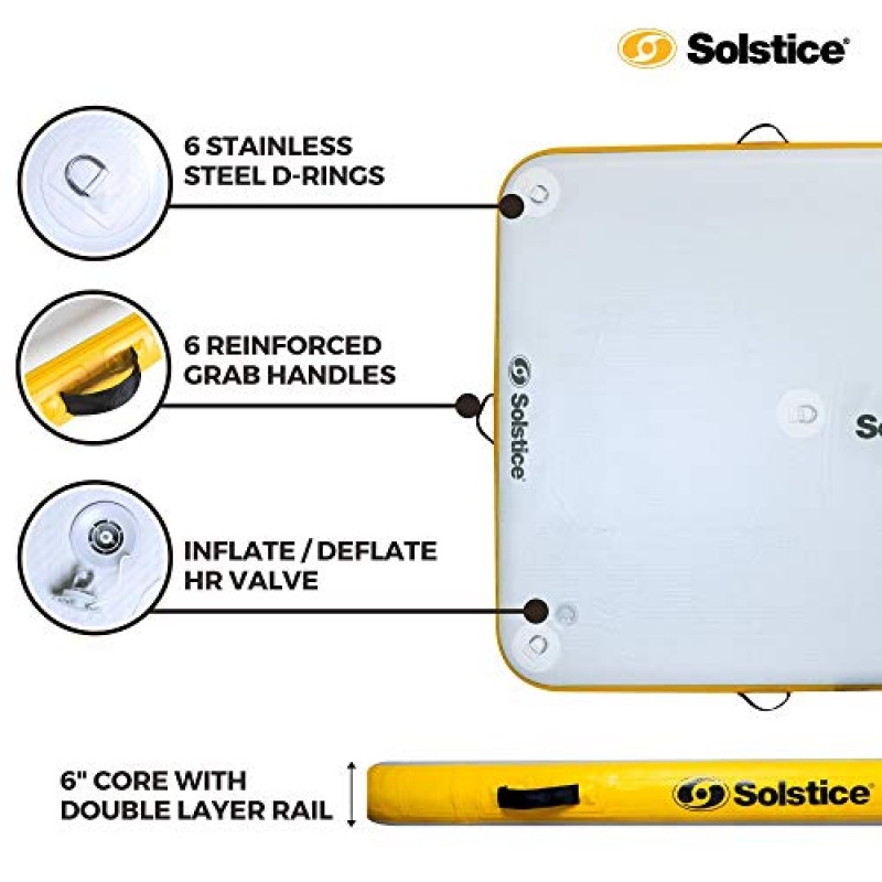 SOLSTICE 호수 보트 풀 바다용 오리지널 플로팅 풍선 도크 플랫폼 6~10피트 플로트 | 여러 성인 어린이 개를 위한 워터 매트 수영 데크 뗏목 | 드롭스티치 6-8인치 두께의 가방 및 펌프 포함