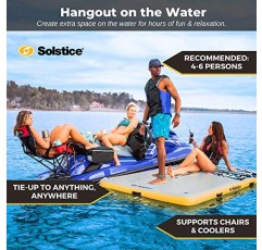 SOLSTICE 호수 보트 풀 바다용 오리지널 플로팅 풍선 도크 플랫폼 6~10피트 플로트 | 여러 성인 어린이 개를 위한 워터 매트 수영 데크 뗏목 | 드롭스티치 6-8인치 두께의 가방 및 펌프 포함