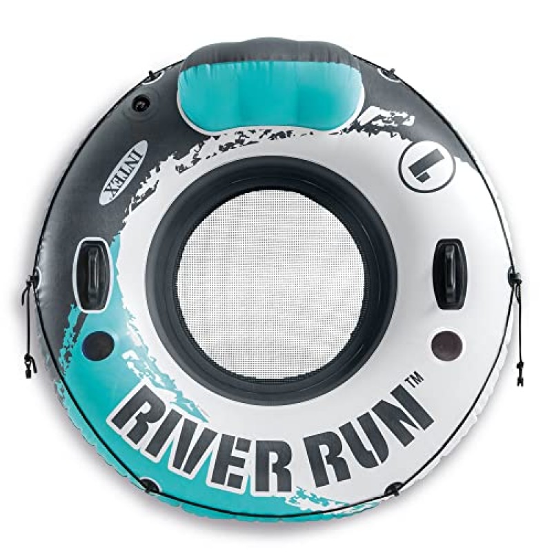 Intex River Run 1 53' 튼튼한 손잡이, 등받이 및 컵홀더가 있는 공기주입식 플로팅 워터 튜브 레이크 래프트, 레드(4팩)