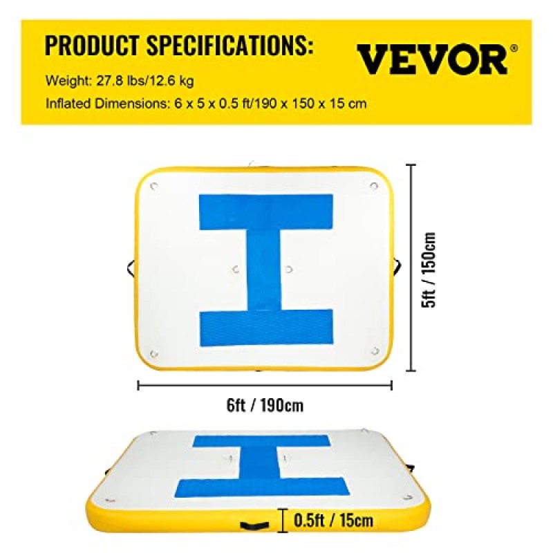 VEVOR 팽창식 플로팅 도크, 전기 공기 펌프가 있는 플로팅 플랫폼, 풀 비치 바다용 팽창식 도크 플랫폼