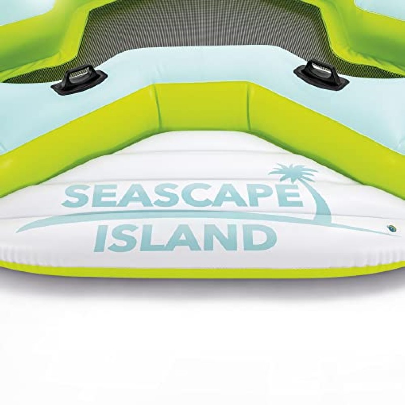 Intex: Seascape Island - 팽창식 휴식 섬 플로트, 라임 민트 & 화이트, 여러 명의 성인이 수용할 수 있는 대형 플로트, 무게 용량 880lbs., 내장형 컵홀더