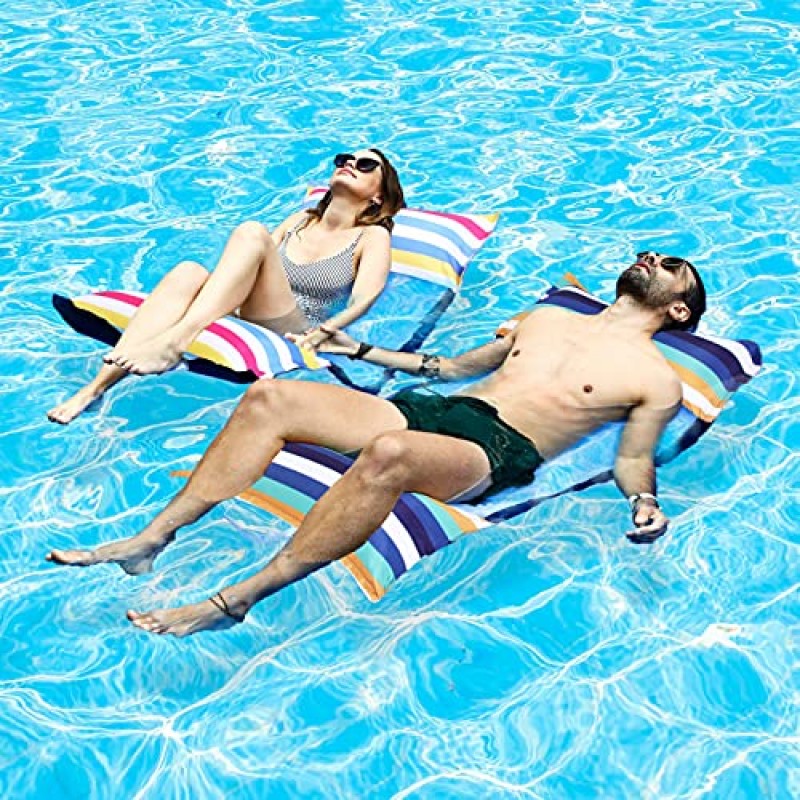FindUWill 팽창식 수영장 라운지, 머리 받침대가 있는 팽창식 수영장 플로트 2팩, 특대형, 냉각 수영장 플로트 및 FindUWill 수영장 해먹 플로트, XL, 팽창식 물 해먹 플로트 2팩