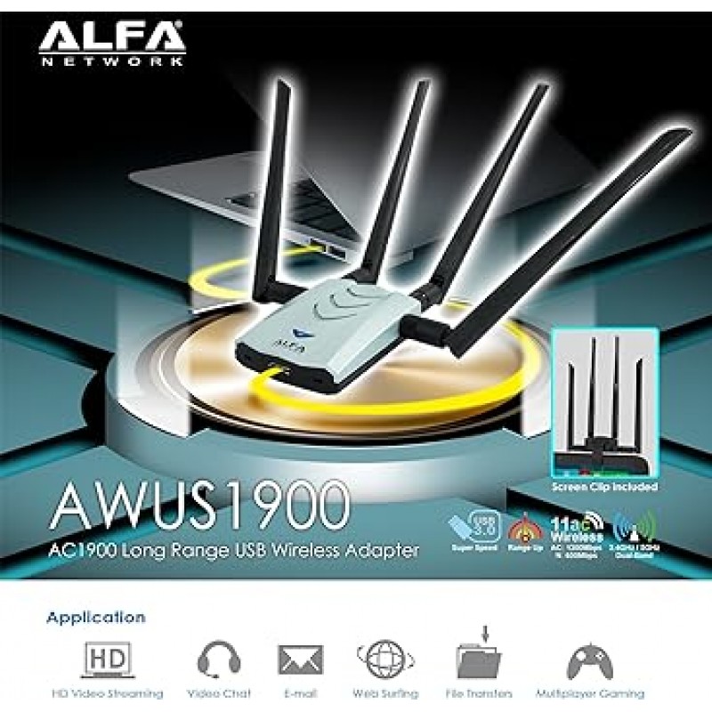 ALFA 네트워크 AWUS1900 802.11ac 초고속 USB 어댑터