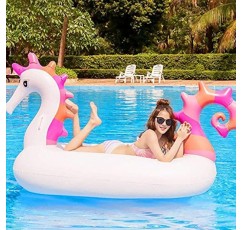 Glaceon 230cm 거대한 해마 풍선 풀 플로트 - 워터 파티 재미있는 장난감 - 탑승형 에어 매트리스 라운지 수영 반지